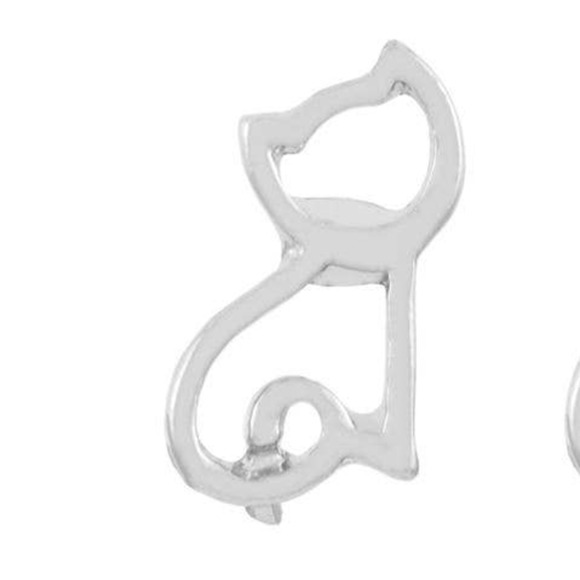 Cat Cutout Cat Stud Earrings - Silver - Picture 2 of 2